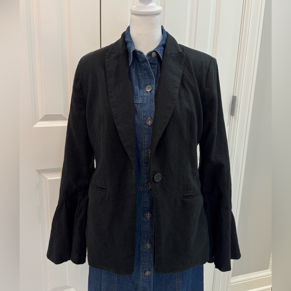 Free People Flared Sleeve Blazer Black Size Small Linen blend - Picture 6 of 15